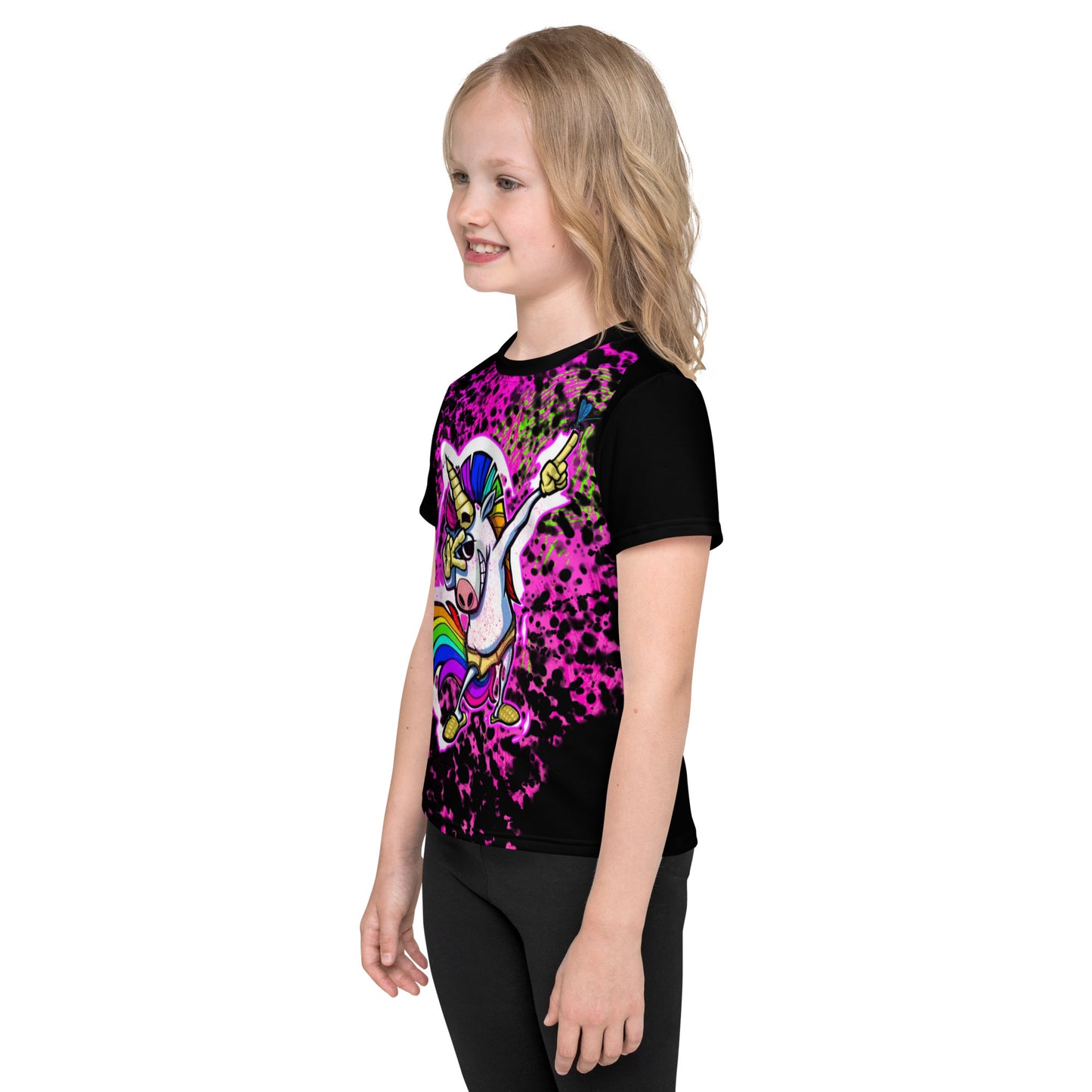 Crew Neck Kinder-T-Shirt Einhorn mit doppelseitigem Druck