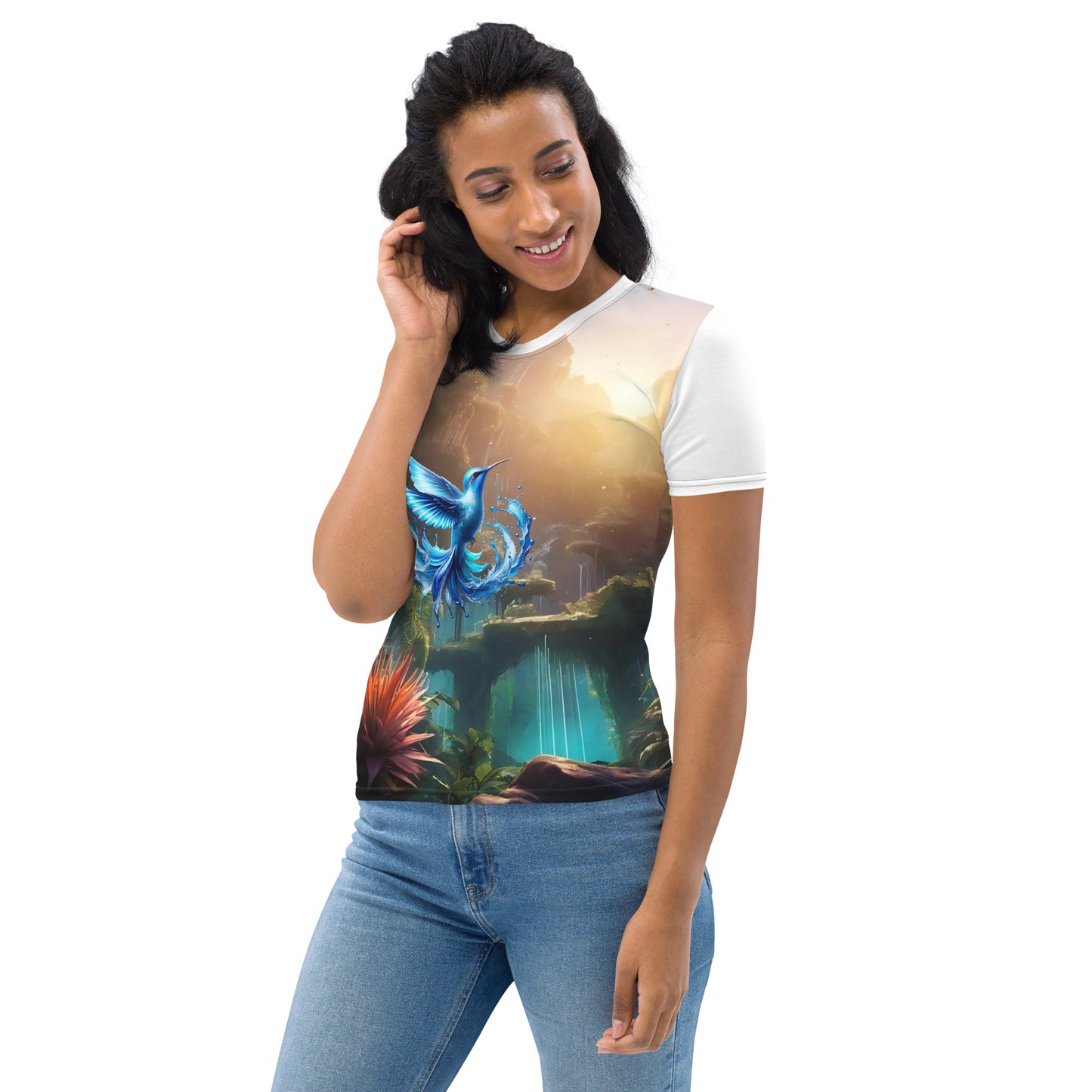 Damen-T-Shirt Eisvogel Alloverprint