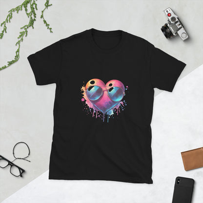 Kurzärmliges Unisex-T-Shirt Herz mit Sonnenbrille