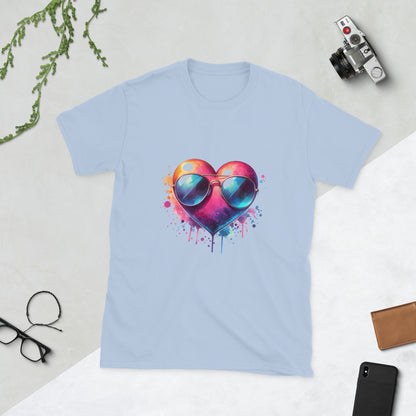 Kurzärmliges Unisex-T-Shirt "Herz mit Sonnenbrille"