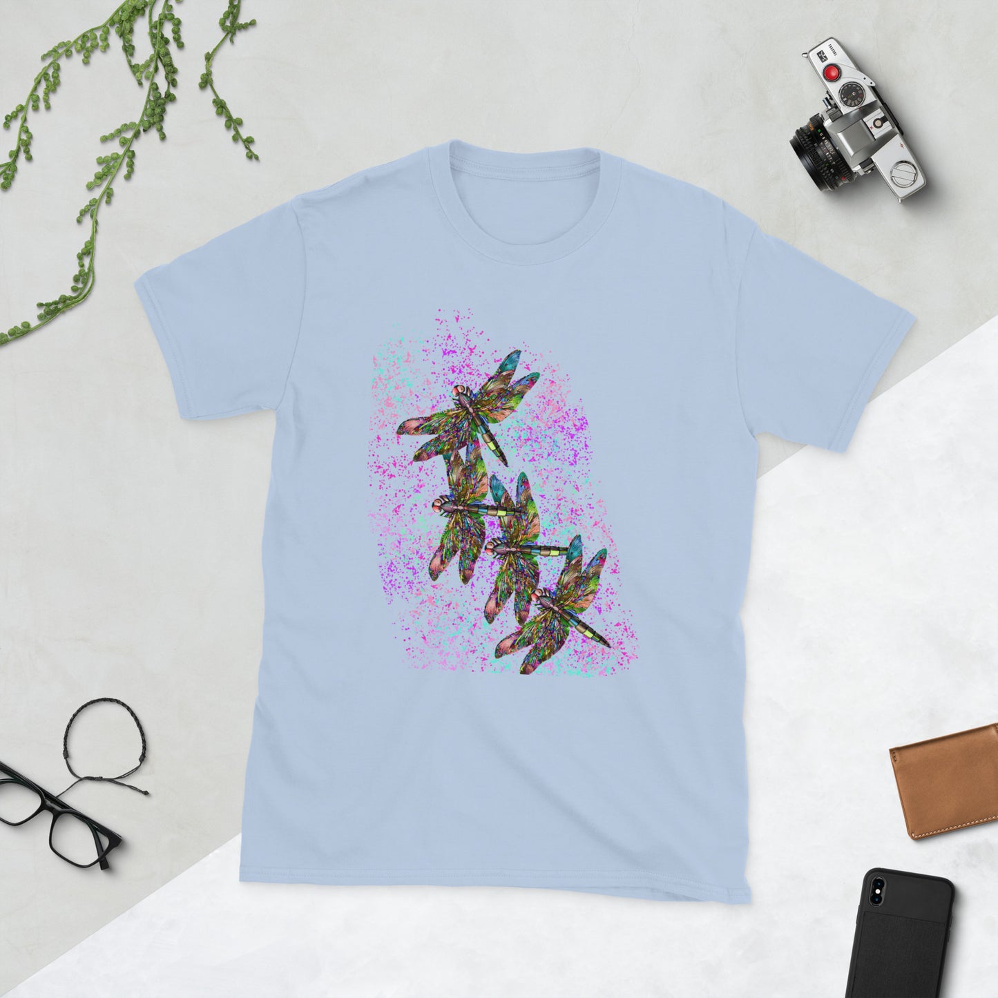 Kurzärmliges Unisex-T-Shirt Libellen mit doppelseitigem Druck