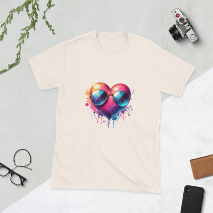 Kurzärmliges Unisex-T-Shirt Herz mit Sonnenbrille