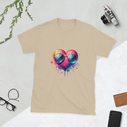 Kurzärmliges Unisex-T-Shirt Herz mit Sonnenbrille