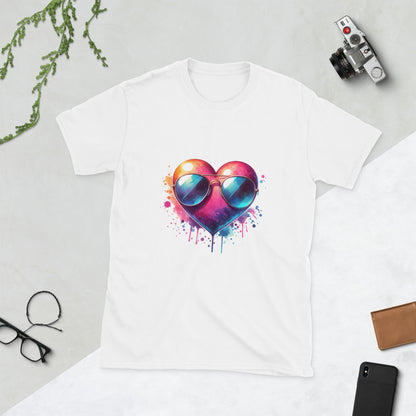 Kurzärmliges Unisex-T-Shirt "Herz mit Sonnenbrille"