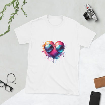 Kurzärmliges Unisex-T-Shirt Herz mit Sonnenbrille