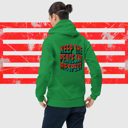 Unisex-Kapuzenpullover "Peace and Respect" doppelseitig bedruckt