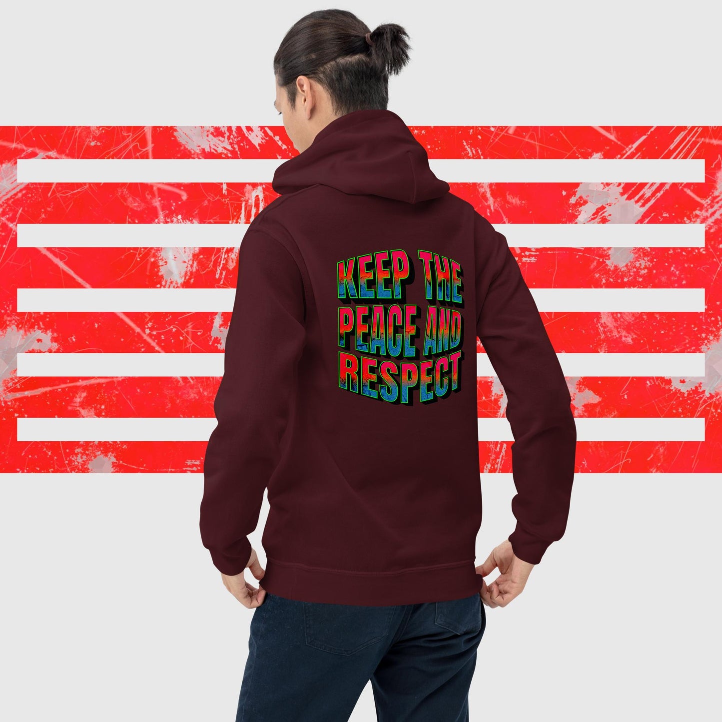 Unisex-Kapuzenpullover "Peace and Respect" doppelseitig bedruckt