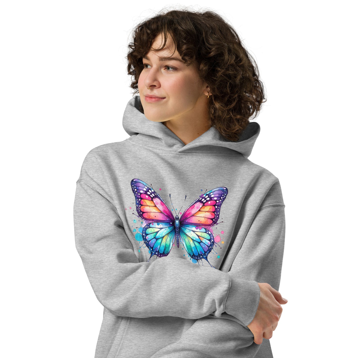 Oversized-Unisex-Hoodie Schmetterling doppelseitiger Druck