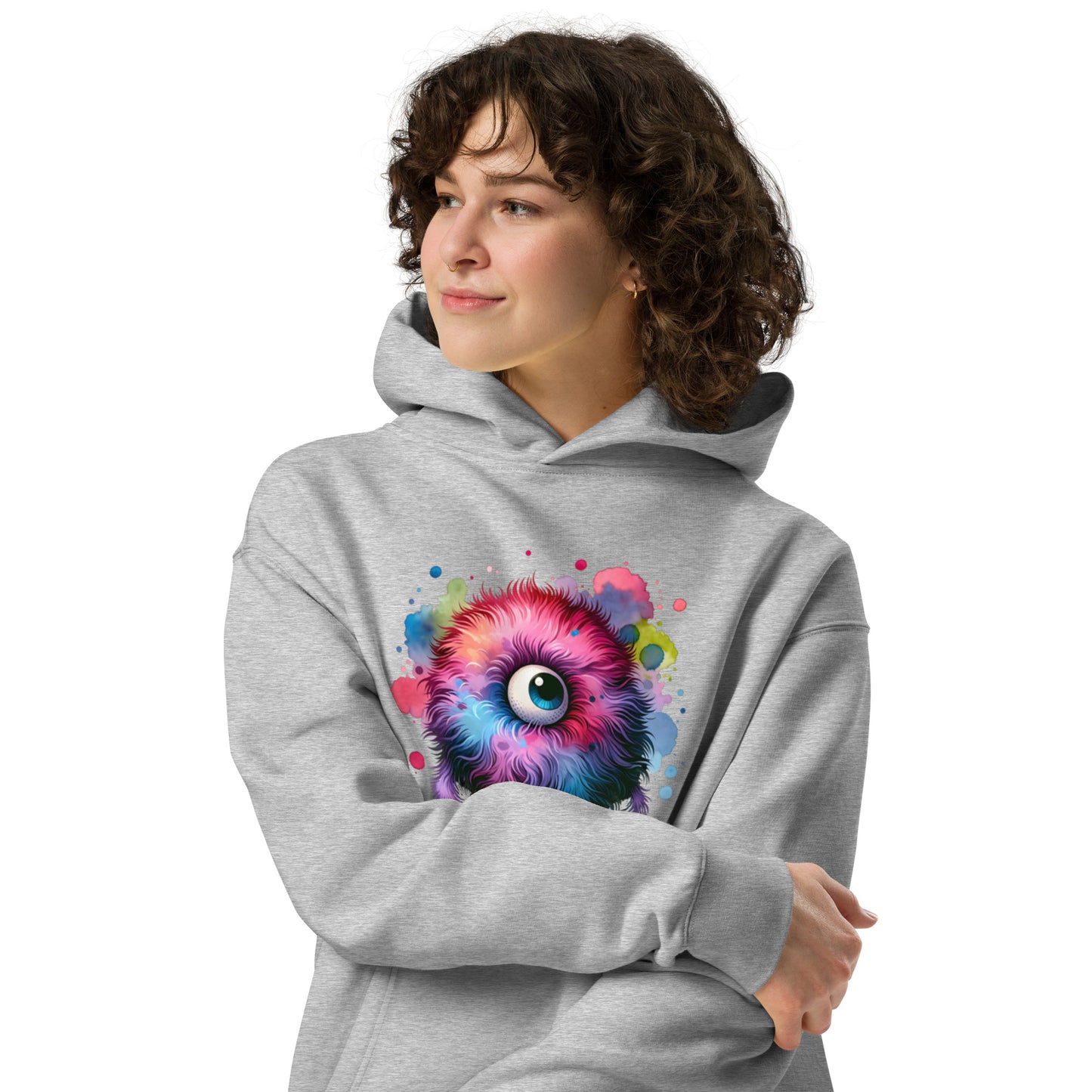 Oversized-Unisex-Hoodie Wuschelauge doppelseitiger Druck