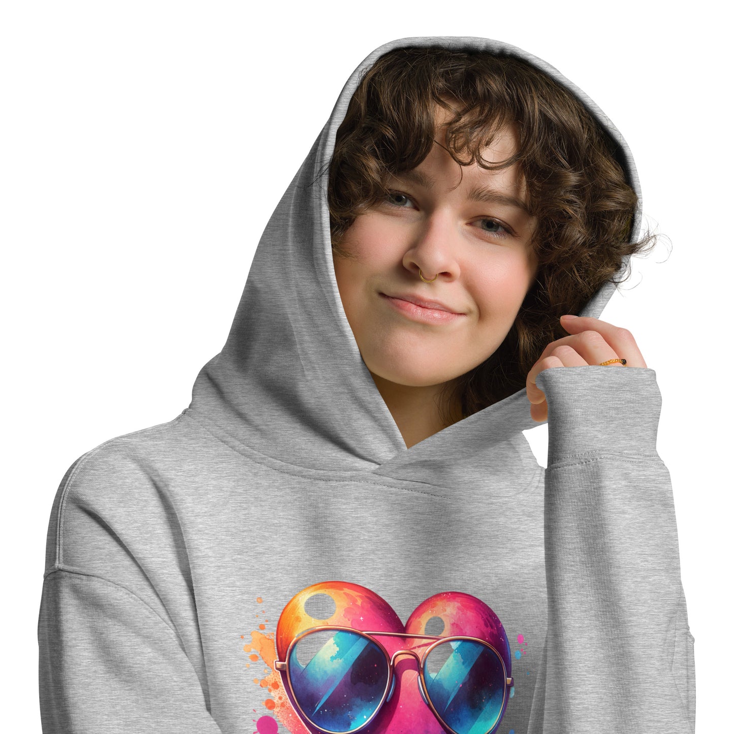 Oversized-Unisex-Hoodie Herz mit Sonnenbrille doppelseitiger Druck