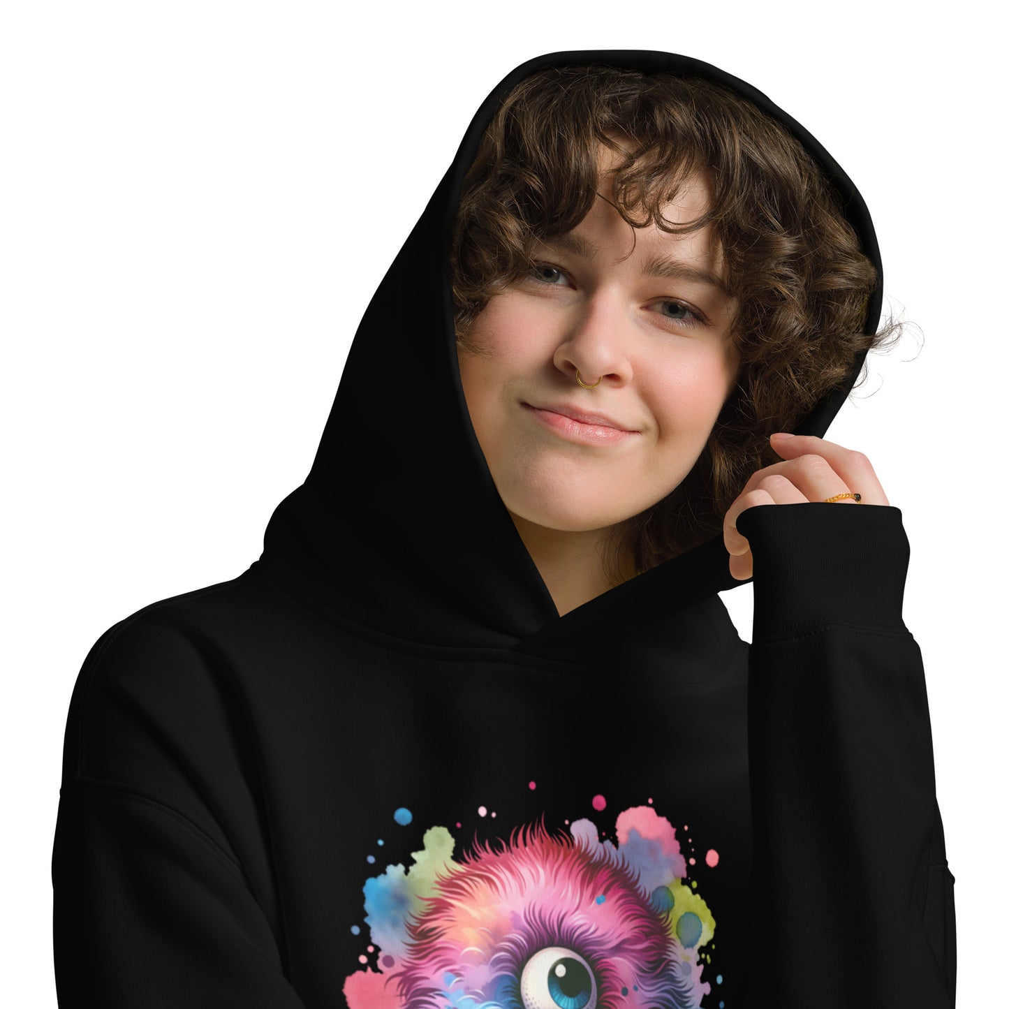 Oversized-Unisex-Hoodie Wuschelauge doppelseitiger Druck