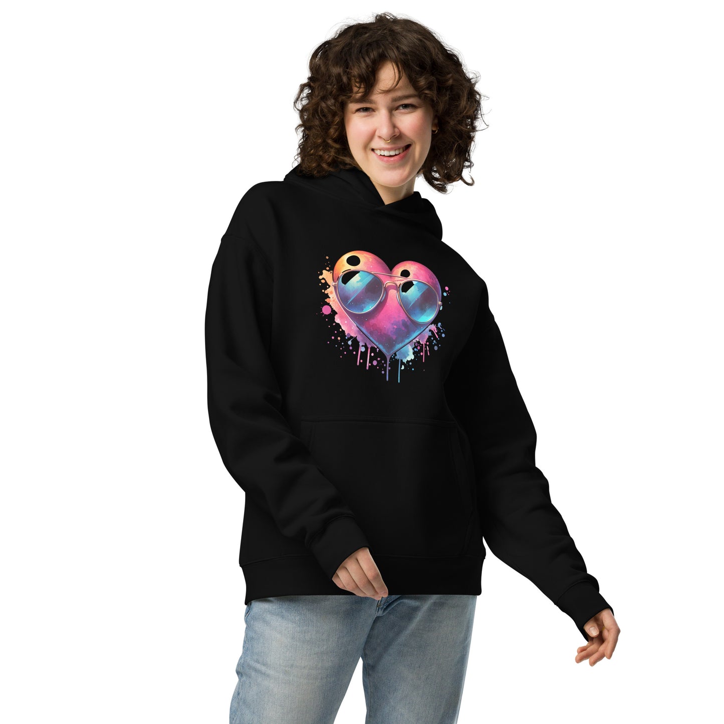 Oversized-Unisex-Hoodie Herz mit Sonnenbrille doppelseitiger Druck