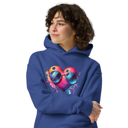 Oversized-Unisex-Hoodie Herz mit Sonnenbrille doppelseitiger Druck