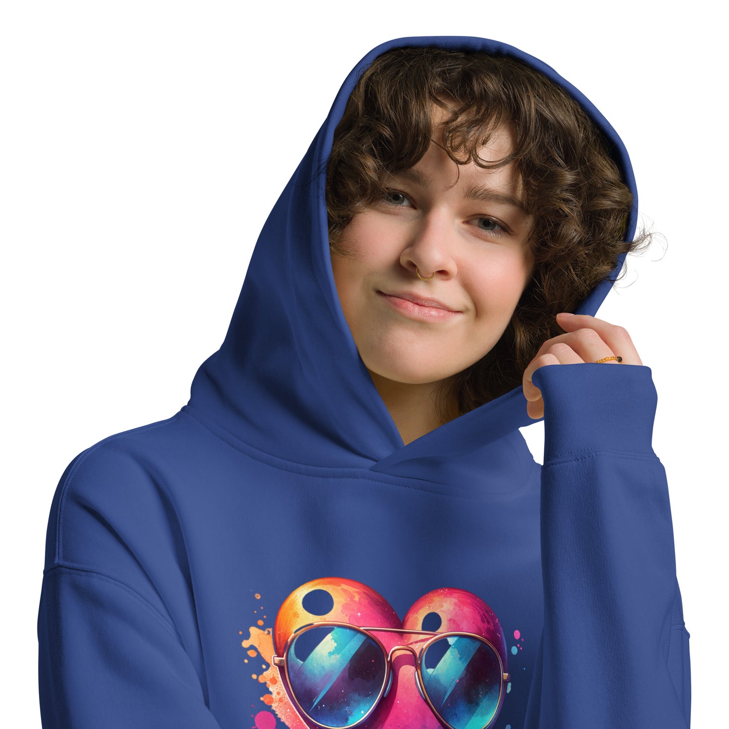 Oversized-Unisex-Hoodie Herz mit Sonnenbrille doppelseitiger Druck