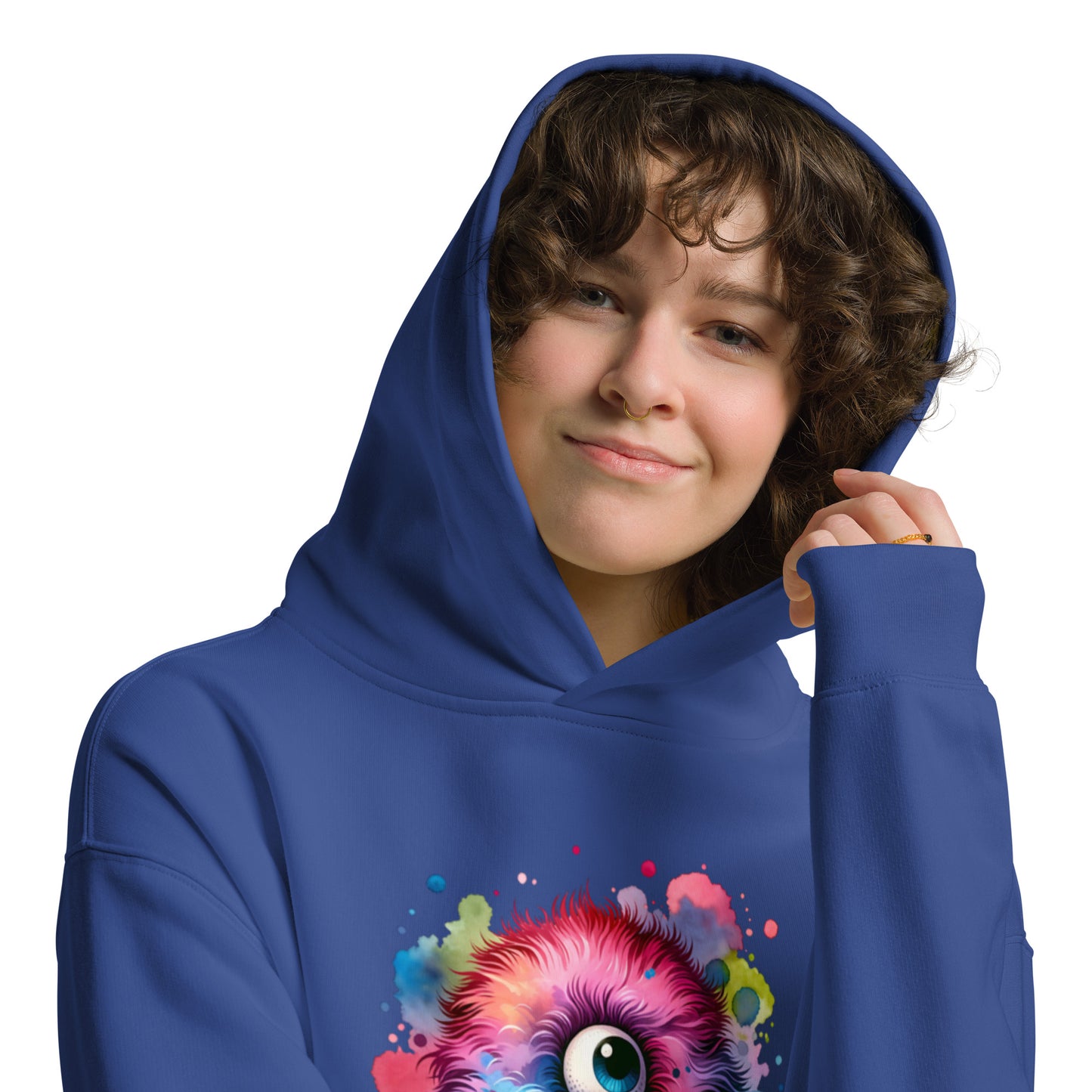 Oversized-Unisex-Hoodie Wuschelauge doppelseitiger Druck