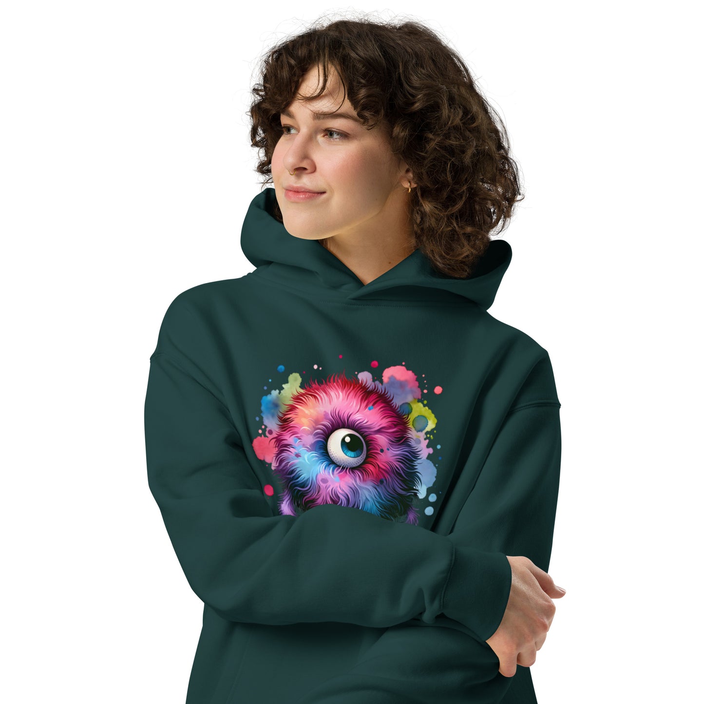 Oversized-Unisex-Hoodie Wuschelauge doppelseitiger Druck