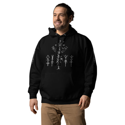 Unisex-Kapuzenpullover Runen Schutzsymbole Allover Druck