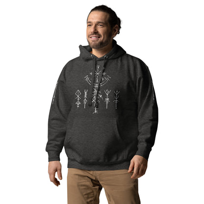 Unisex-Kapuzenpullover Runen Schutzsymbole Allover Druck