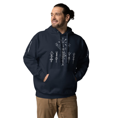 Unisex-Kapuzenpullover Runen Schutzsymbole Allover Druck